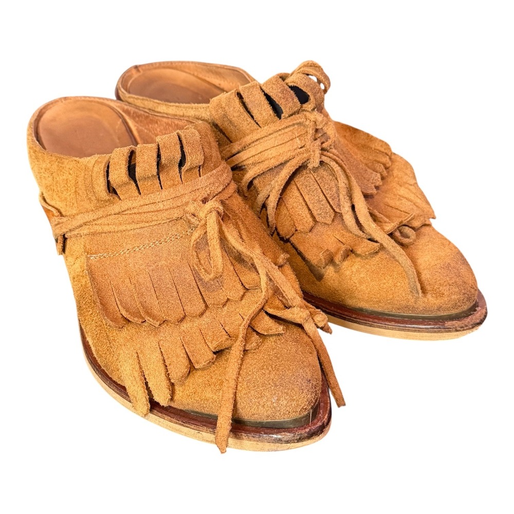 SixtySeven Suede Fringe Mules Womens 40 US 9 9.5 Western Kiltie Pointed Toe